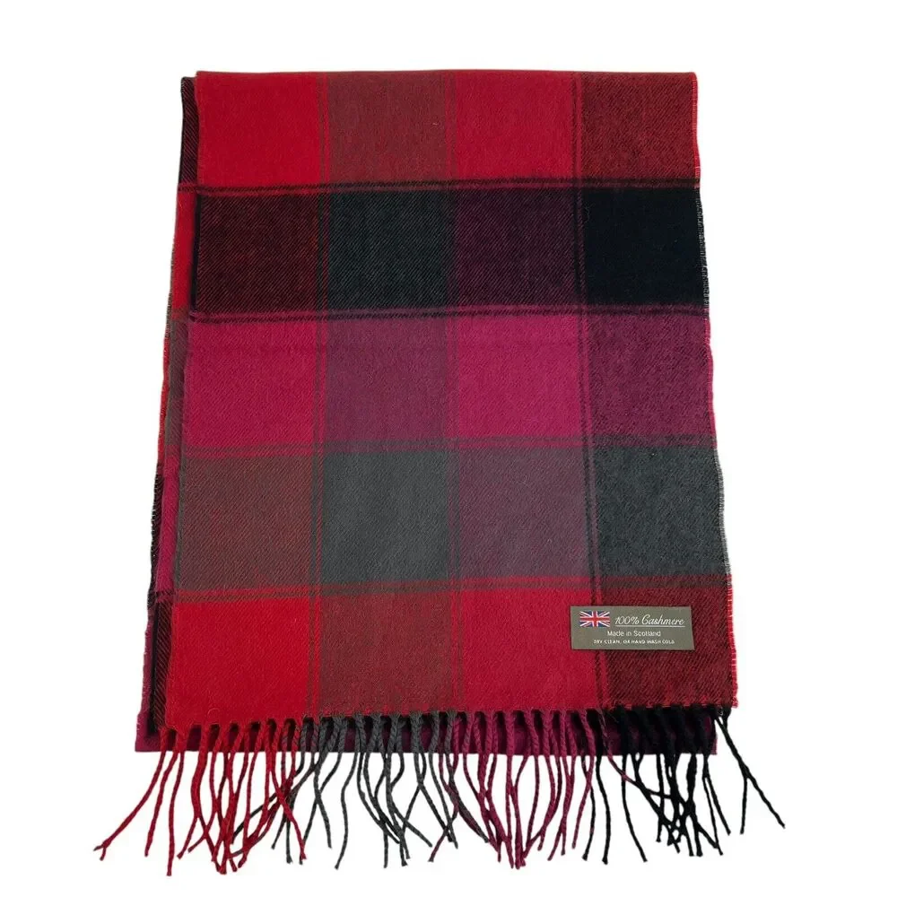 Scarf 100% Cashmere‎ Multi Plaid Fringe Trim Classic Scotland Luxurious One Size